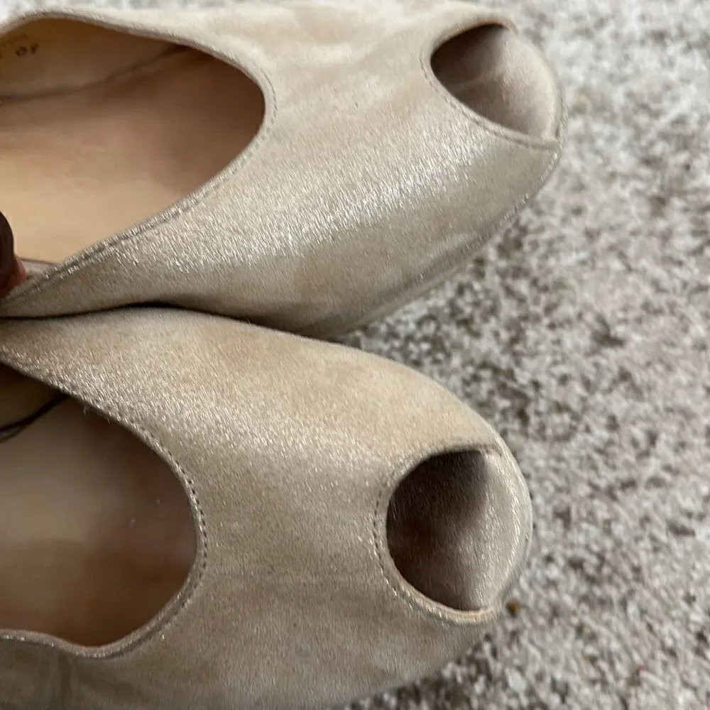 Paul Green Tan Leather Slingback Platform Heels 10